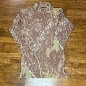 Under Armour Mossy Oak Camo Mock Turtleneck Long Sleeve Fitted Shirt L